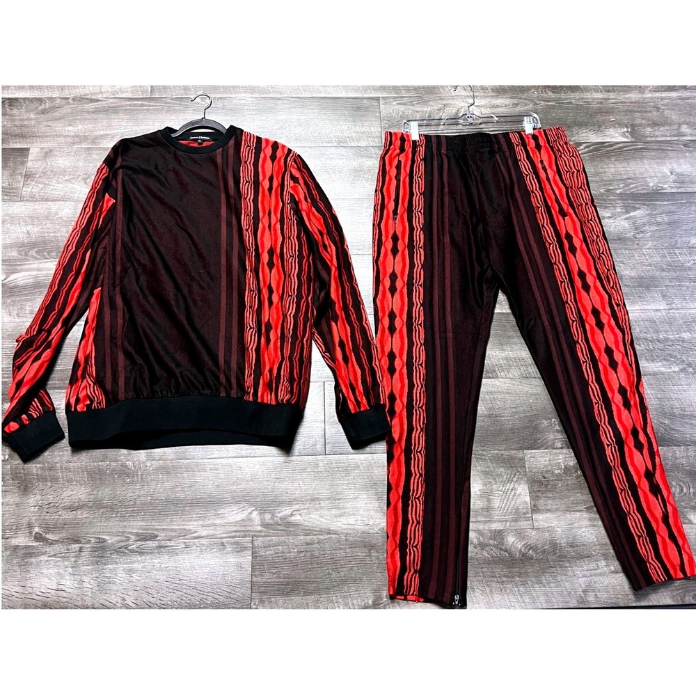 Oisum Couture Tracksuit Mens XL Red Black Stripe Sweatshirt Joggers 2 Piece